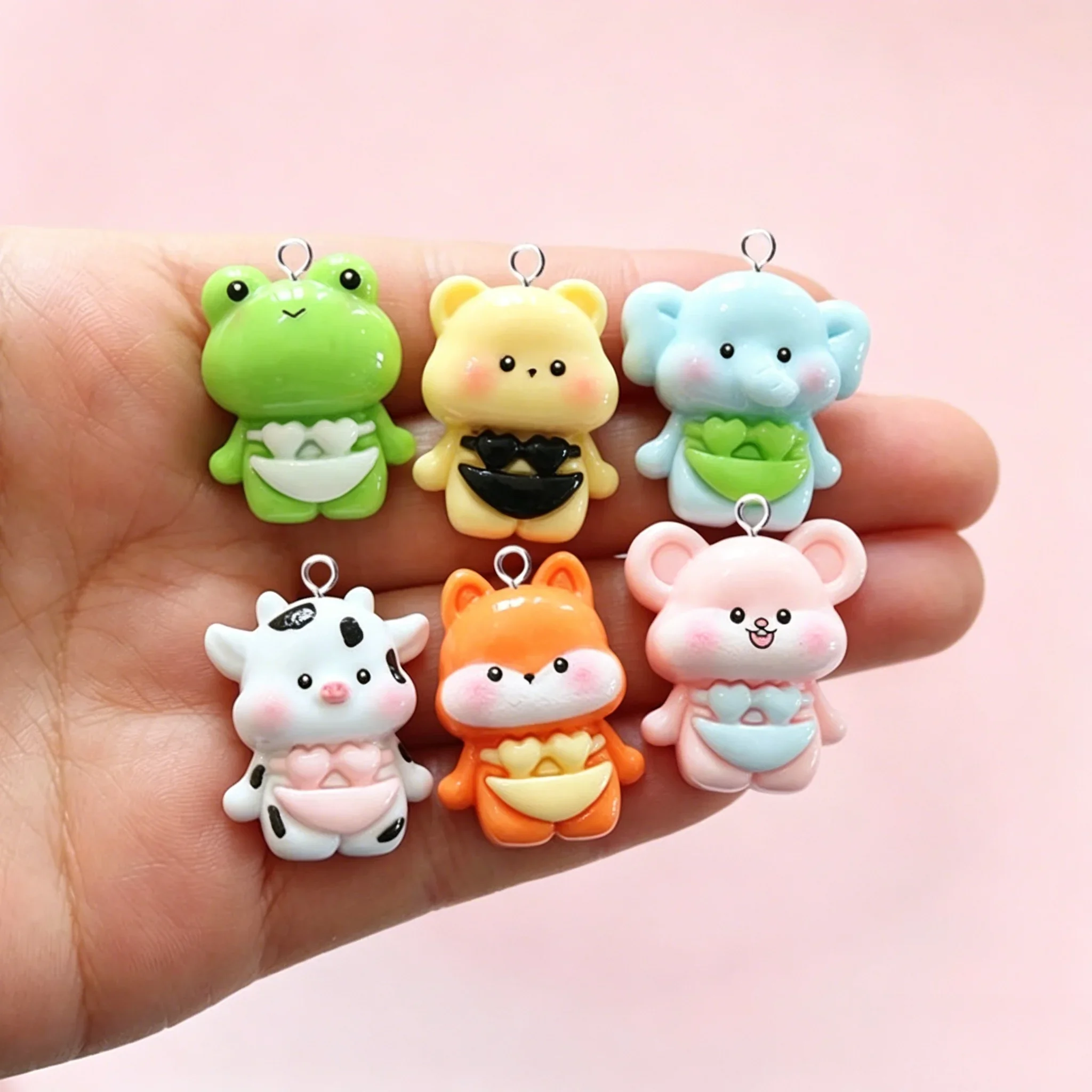 10Pcs Cute Cartoon Animal Resin Charms Mixed Bear Fox Cow Frog Pendants For DIY Earrings Handmade Jewelry Making view 2