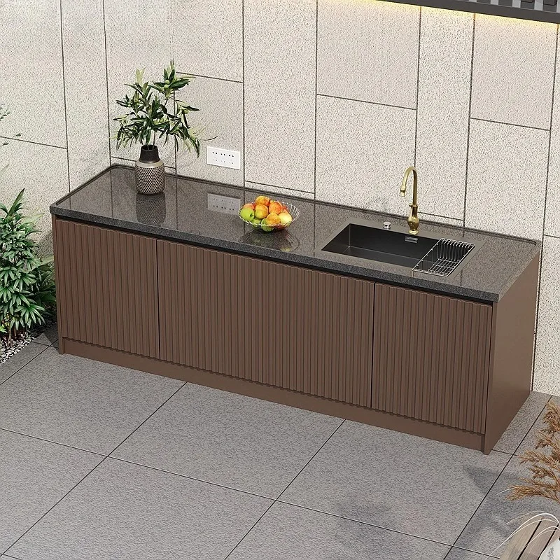 Any Size Custom Outdoor Patio Curved Kitchen Station Multiple Door Styles Weatherproof Waterproof Sink Storage Backyard