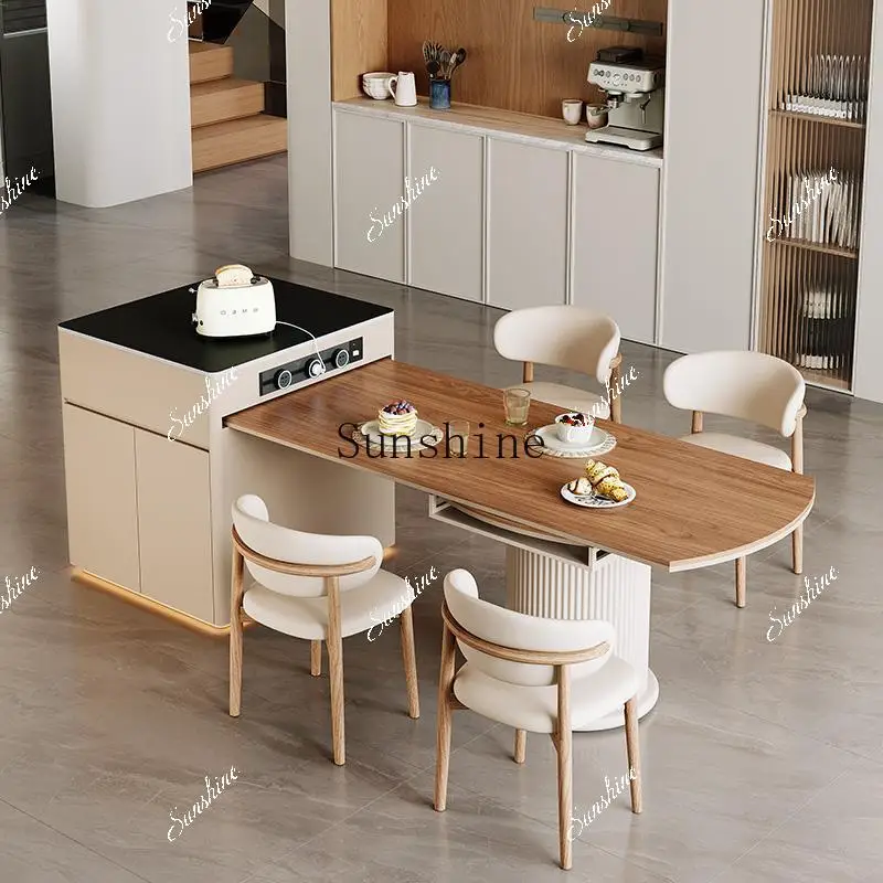 

Italian household multi-functional folding telescopic square and round dual-purpose solid wood dining table FT