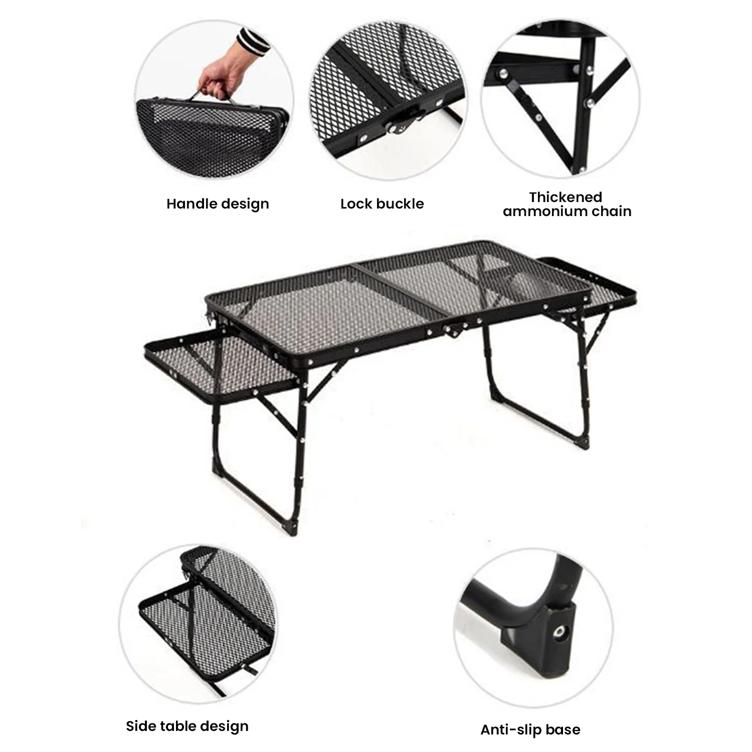 Camping Table Folding Table with Iron Mesh Liftable Picnic Table Outdoor Portable Barbecue Table with a handle Alloy Steel Table