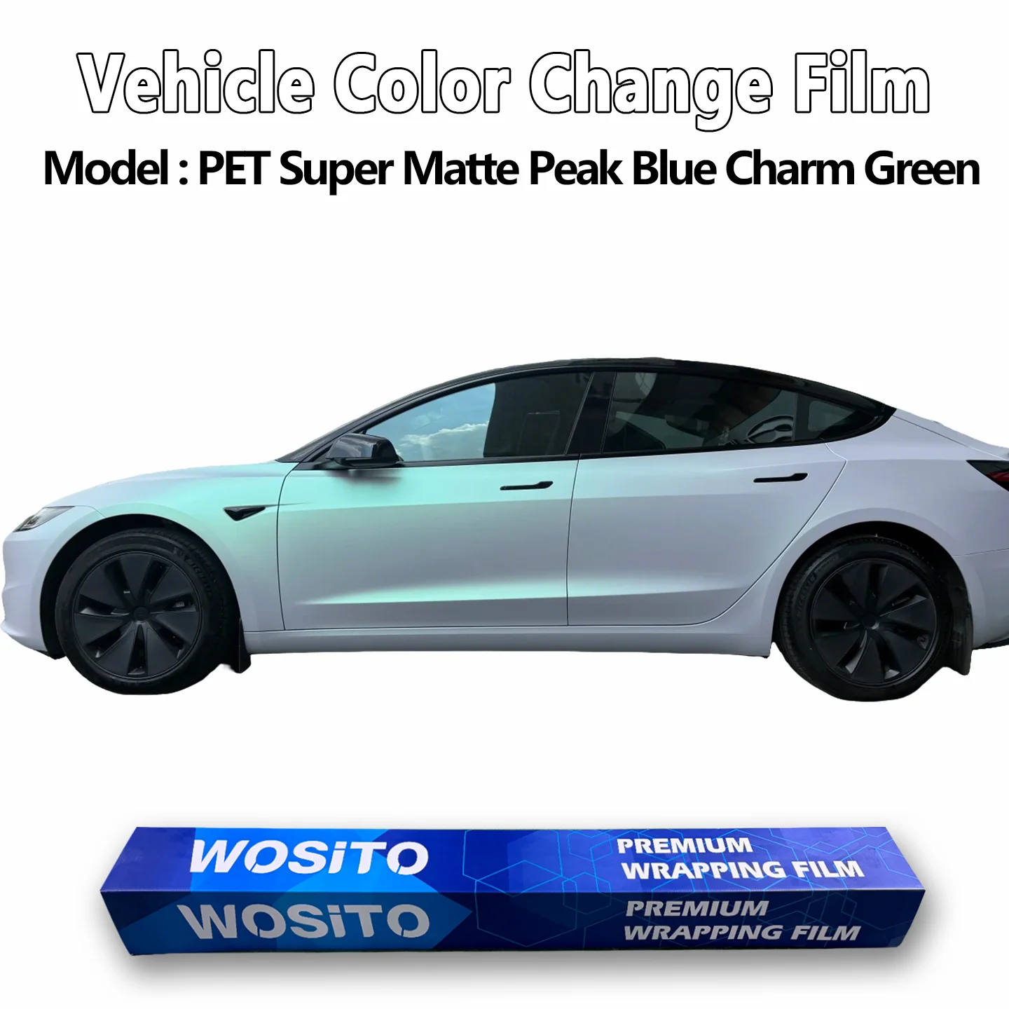 PET Car Wrap Film, Ultra Matte Peak Blue Green, Air Bubble Free Self Adhesive Car Body Color Change Vinyl
