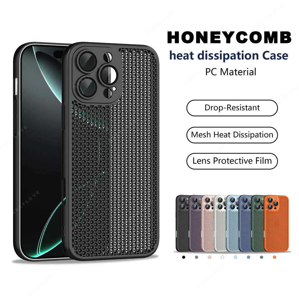 

New Heat Dissipation Phone Case for iPhone 14 15 16 Plus 11 12 13 16 Pro Max Matte Ultra Thin Honeycomb Hard Protector Cover