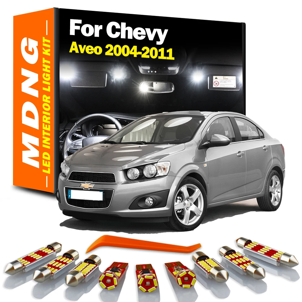 MDNG 11Pcs For Chevrolet Chevy Aveo 2004-2008 2009 2010 2011 LED Bulbs Interior Reading Dome Map Trunk Light Kit Car Accessories