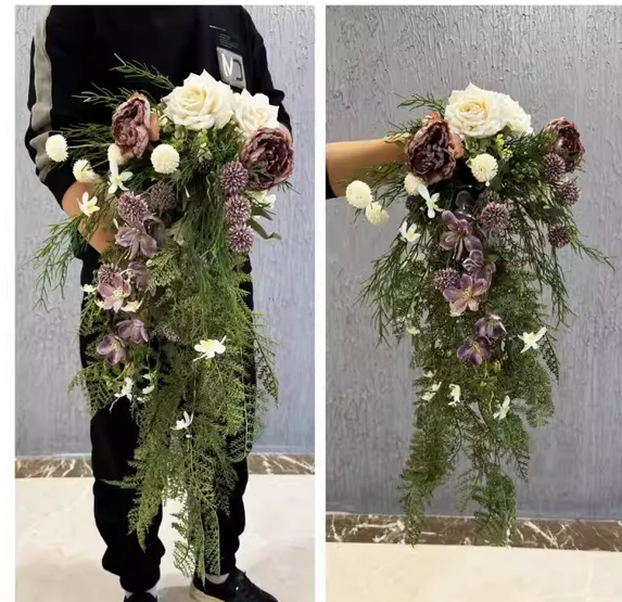 

Vintage flower holding French oil painting studio holding flowers Mori waterfall artificial flower purple outdoor wedding flower