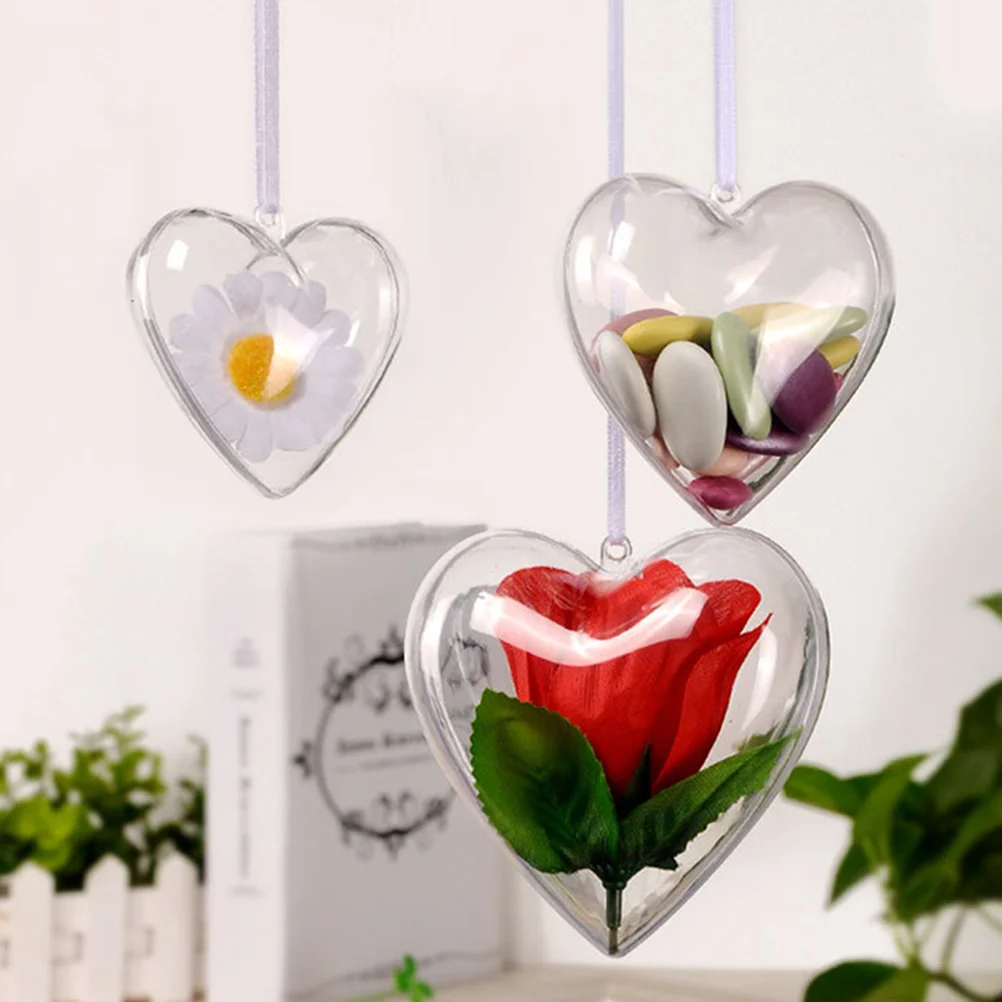 

20 Pcs Clear Plastic Heart Shaped Fillable Balls 80x78x46mm DIY Craft Molds for Wedding Christmas Party Decorations