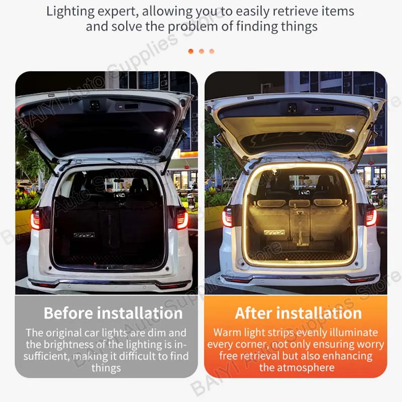 Dynamic Flowing Car Trunk Light Strip Automatic On/Off Scanning Lamp Flexible Waterproof Light Strip Hidden Installation