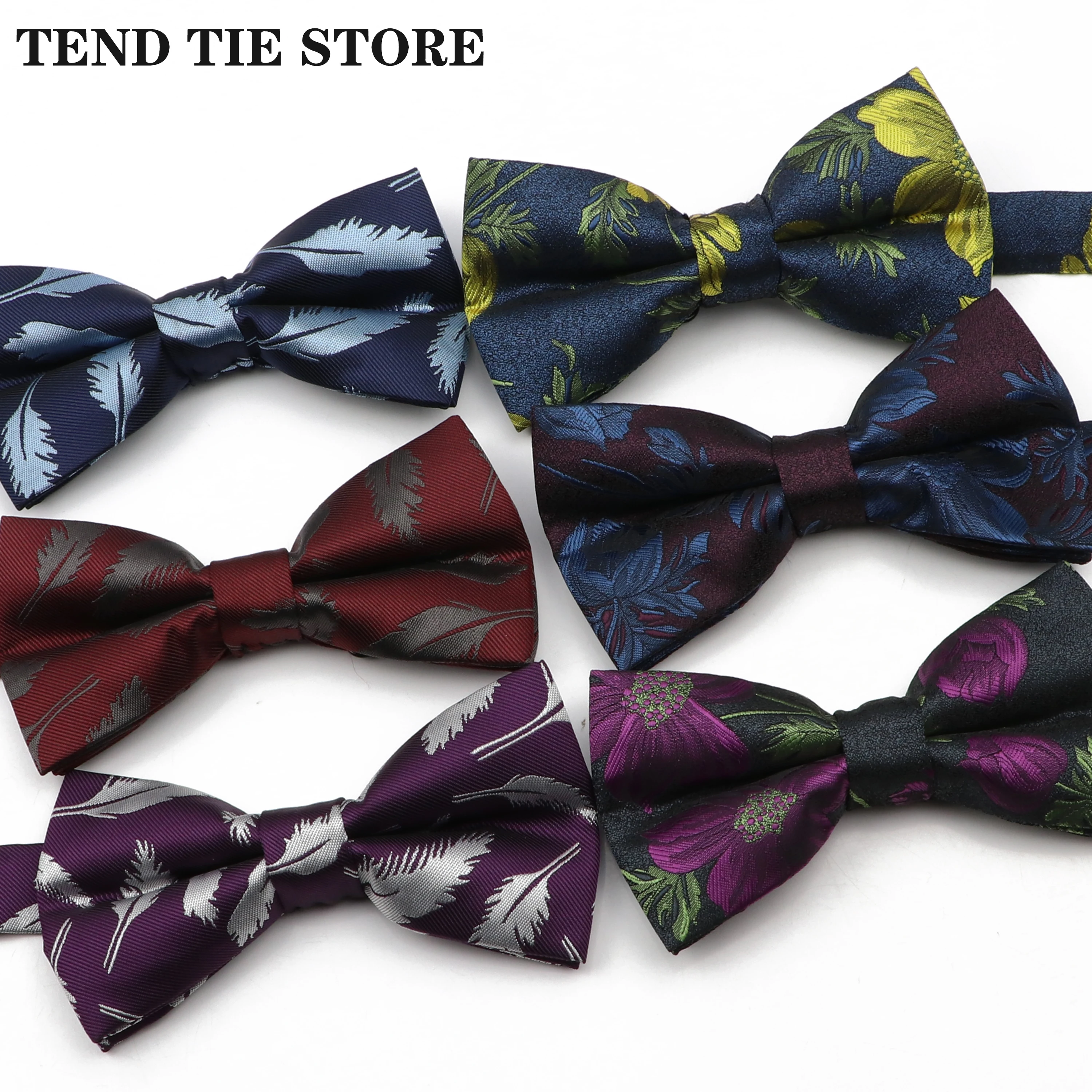 เนคไทดอกไม้ผ้าโพลีเอสเตอร์สำหรับผู้ชายทันสมัยอุปกรณ์แต่งงานเสื้อยืดคอกลมชายวินเทจ