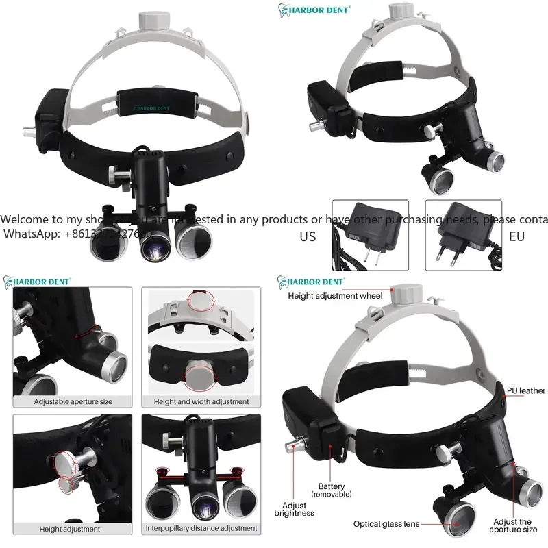 

Adjustable Brightness LED Headlamp Binocular Loupes with Headband Headlight Electric Source
