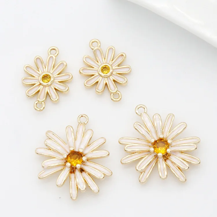 10MM 15MM 14k Gold Color Plated Brass with Zircon Flower Charms Pendant  For Jewelry Making DIY Jewelry Supplies