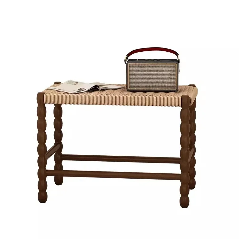 

Solid wood retro dining chair, French niche rope back, household, shoe changing stool, gourd chair