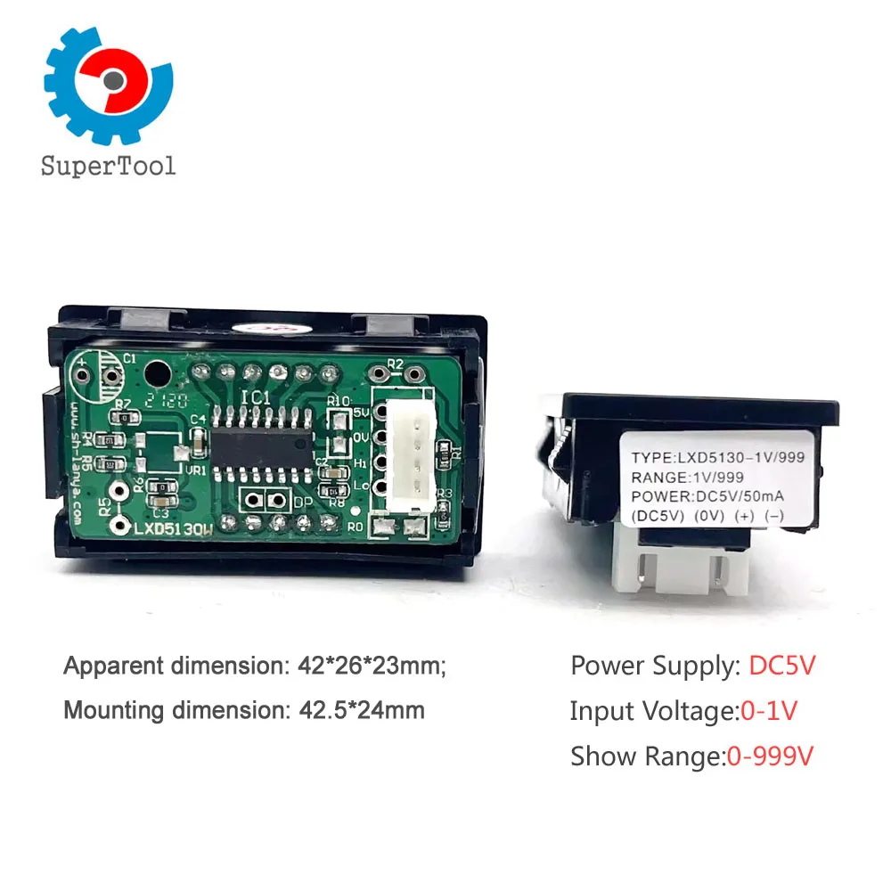 Digital Current Meter LXD5130 Power Supply DC5V ,Input 0-1V,Show 0-999 For Inverter Welding Machines 42x26MM, 3 LCD XH2.54 4Pin