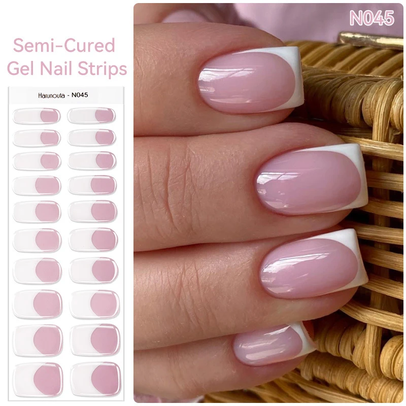 4pcs/set Gradient Jelly Semi Cured Gel Nail Strips with Nail Lamp Nude Pink Waterproof Nail Stickers Long Lasting Wrap