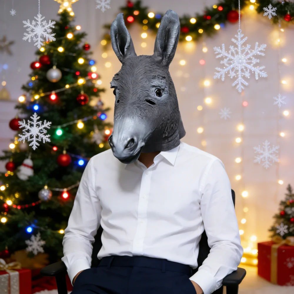 Realistische Eselmaske aus Latex, Tierkopfmaske für Halloween, Cosplay, Party, Kostümrequisiten, lustige Vollkopfmasken für Erwachsene – Detail 9