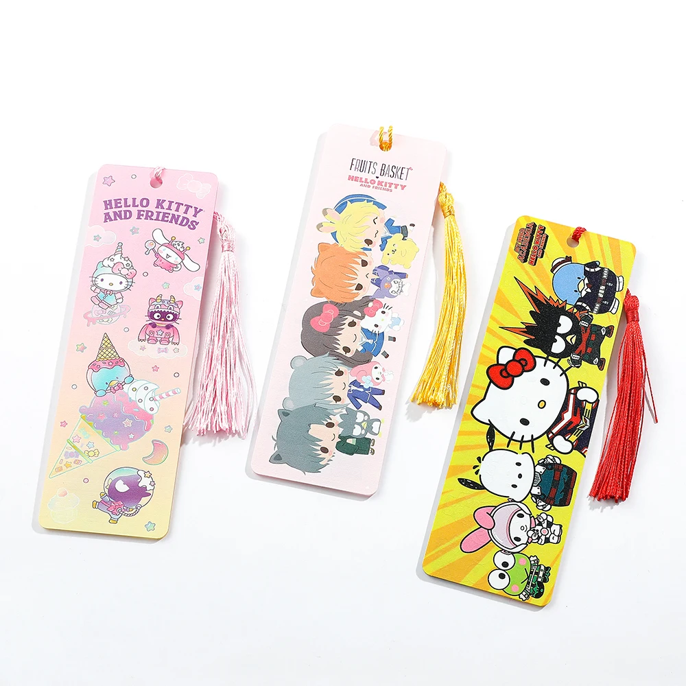 Sanrio series HelloKitty bookmark akrilik rumbai warna-warni bookmark, membaca hadiah untuk Sanrio penggemar, pink hadiah