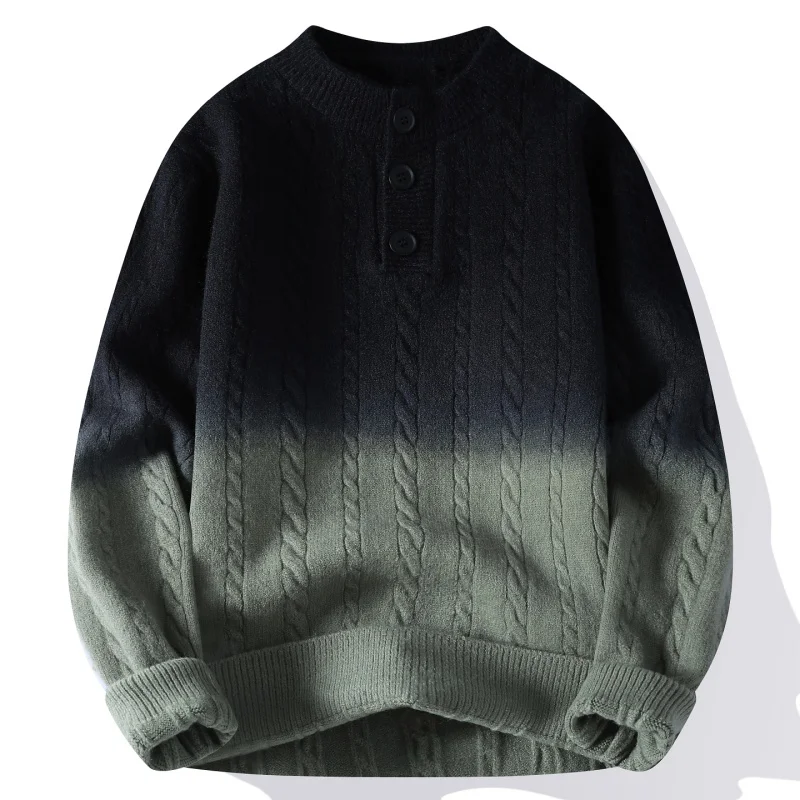 men's autumn winter long sleeves knit sweater round neck button new model gradient keep warm pullover leisure fashion trend tops