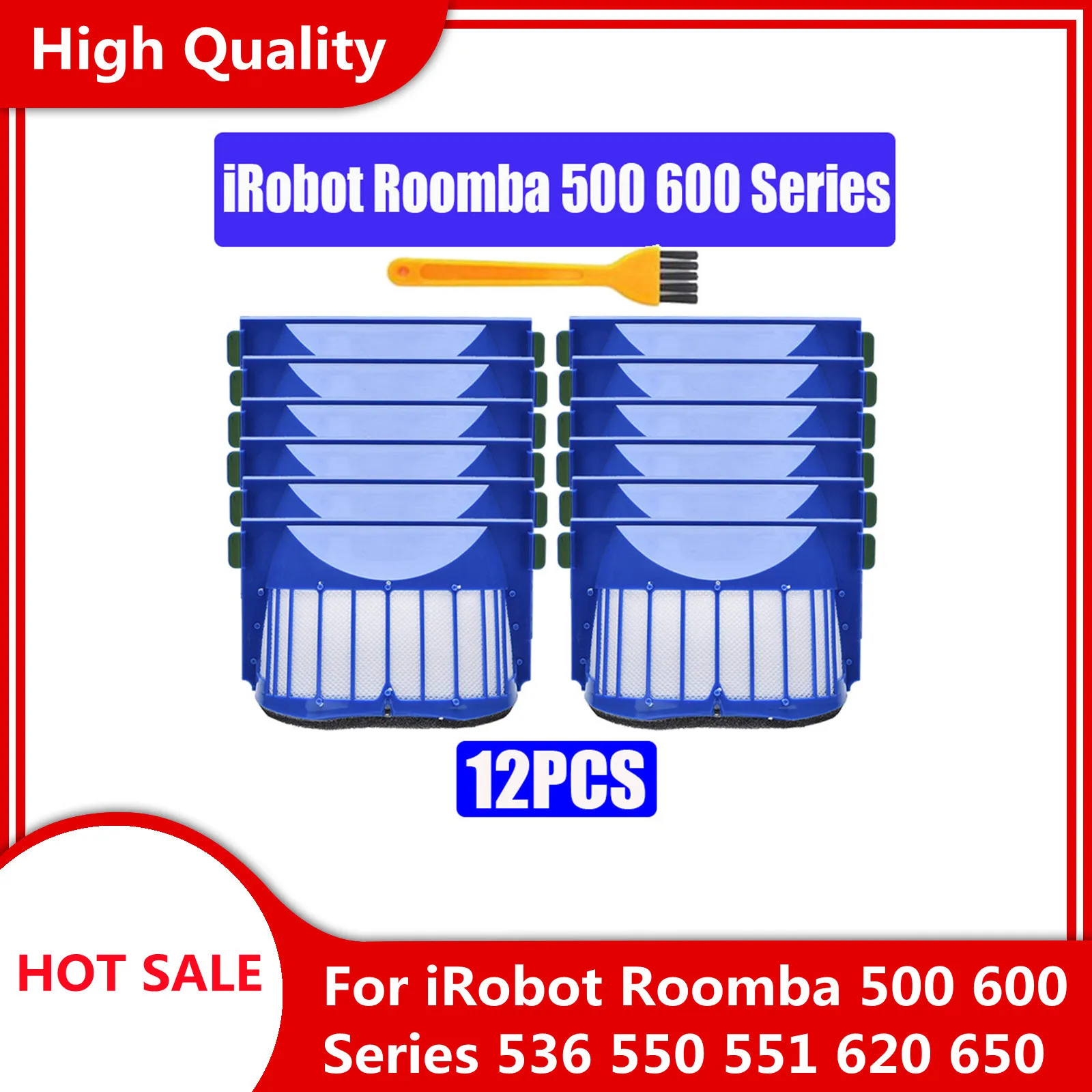 HEPA substituição do filtro escova para iRobot Roomba 500, 600 série, 536, 550, 551, 620, 650, peças de aspirador, acessórios