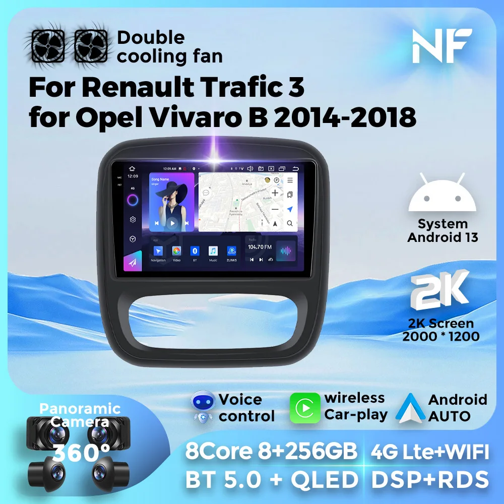 For Renault Trafic 3 2014 - 2021 For Opel Vivaro B 2014 - 2018 Android 13 Car Radio Multimedia Video Player For Carplay Auto BT