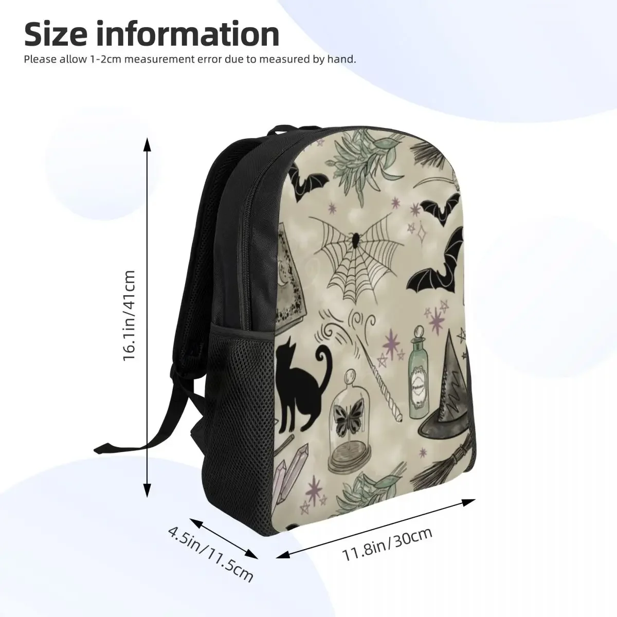 Witch Cat Pattern Travel Backpack Men Women School Laptop Bookbag Halloween Witchy College Student Daypack Bags