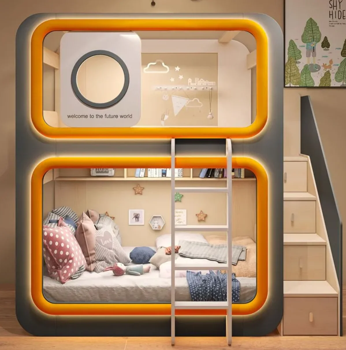 #Various Styles Durable Wooden Children's Bunk Bed Castle Princess Spaceship Designs Adjustable Height Matching Width Living Roo