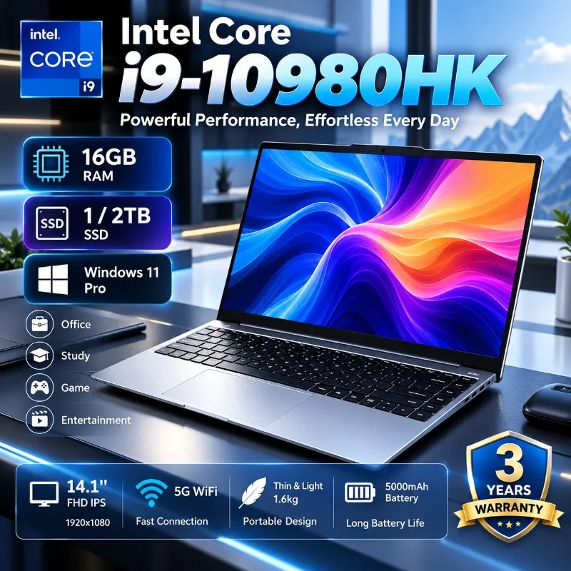 Intel Core I9 10980HK Laptop 14.1 inch 16GB RAM 1TB 2TB SSD Portable Gaming Laptops Windows 11 Office PC Notebook Computer
