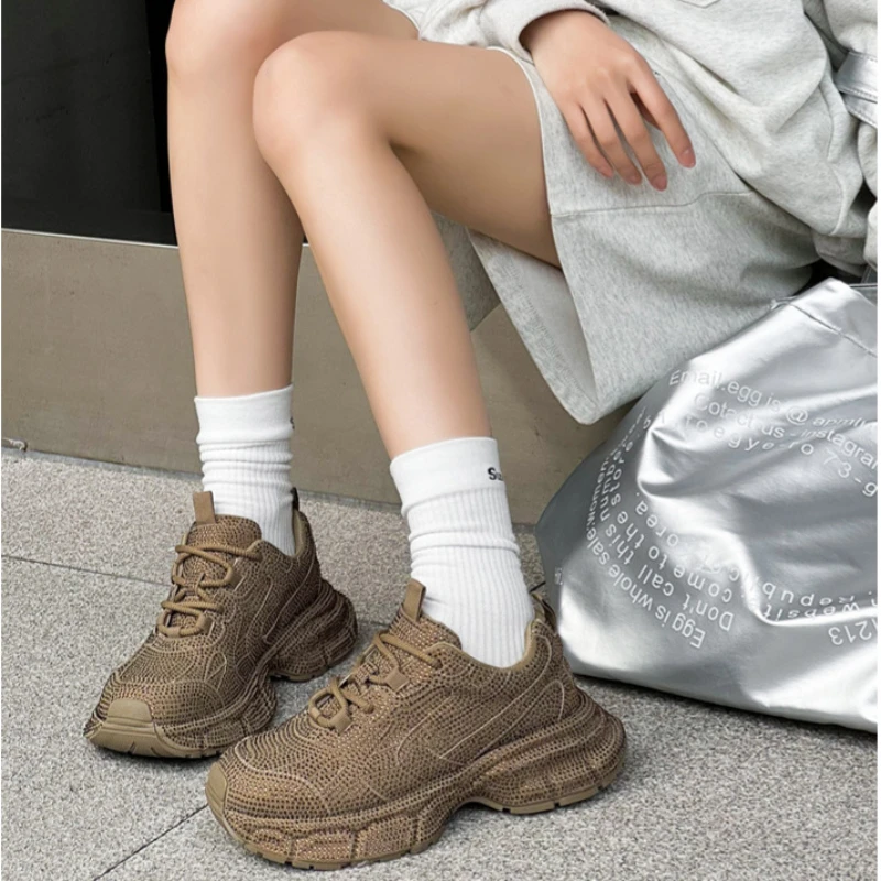 2024 New Platform Vulcanized Shoe Women Comfortable High Quality Full Drill Paris Sneaker Women Trendy Casual Sports Shoes