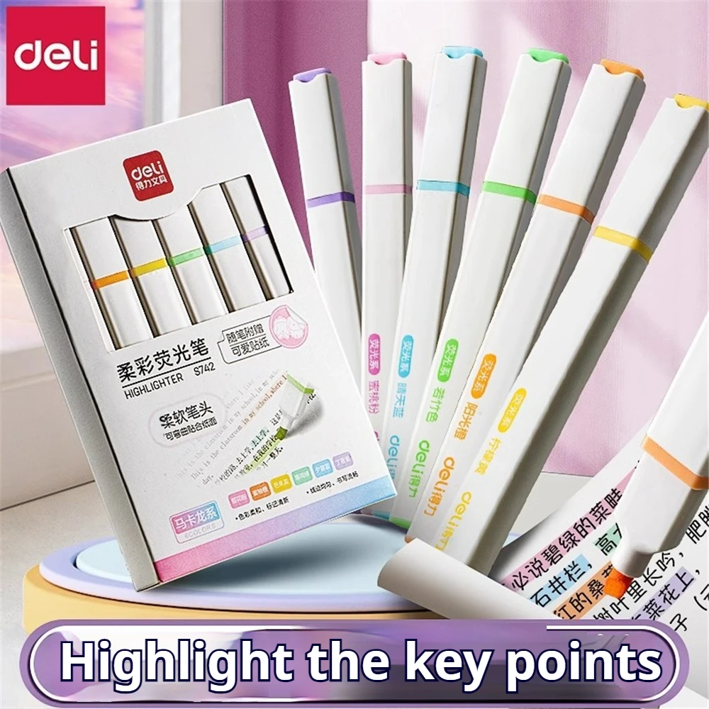 6-Color Quick-Dry Highlighter Set with 3 Free Stickers -  Kawaii Manga Markers Gel Set Stationery Journal School office Supplies
