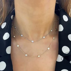 100% 925 Sterling Silver Delicate Dainty Shiny CZ Station Chain Simple Necklace Bracelet Fine Women Jewelry Set