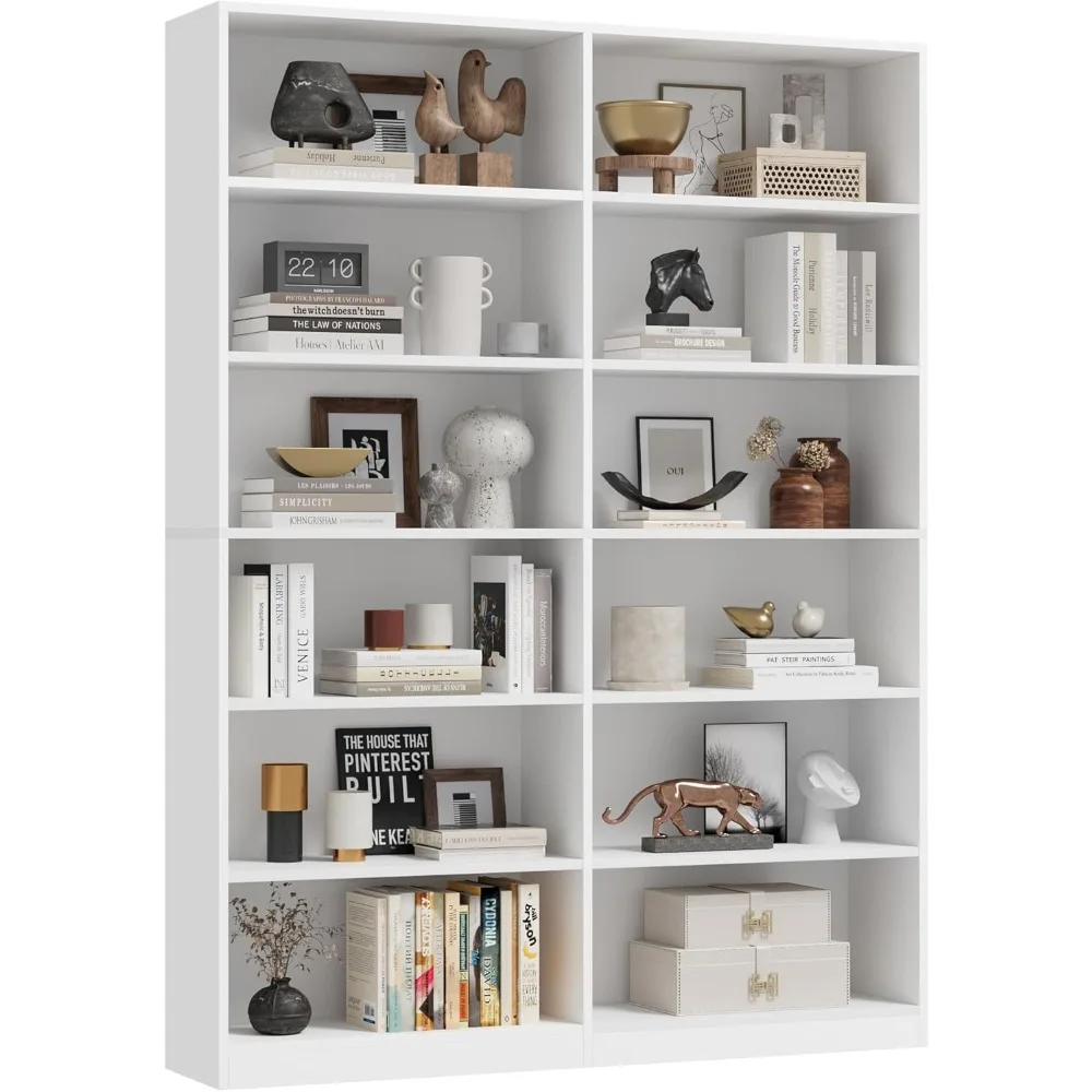 6-Tier Double Wide Bookshelves,Freestanding Display Storage Shelves, Tall Bookcases for Home Decor Bedroom