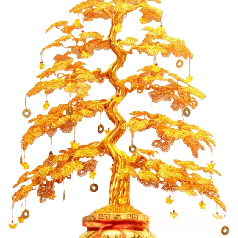 Árvore da fortuna pura tecida à mão, árvore de dinheiro, artesanato, decoração de casa, inauguração