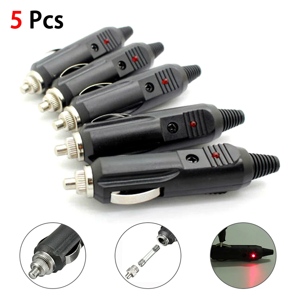 5 PCs 12 V/24 V Cigarette Lighter Socket, Cigarette Lighter Plug with Fuse, Cigarette Lighter Plug, LED Indicator