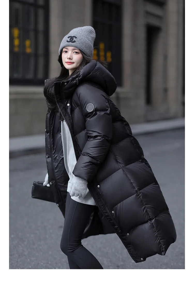 Winter High Quality Long Hooded Down Jacket Women White Duck Down Warm Thick Outwear Female Loose Parker Knee Length Down Jacket