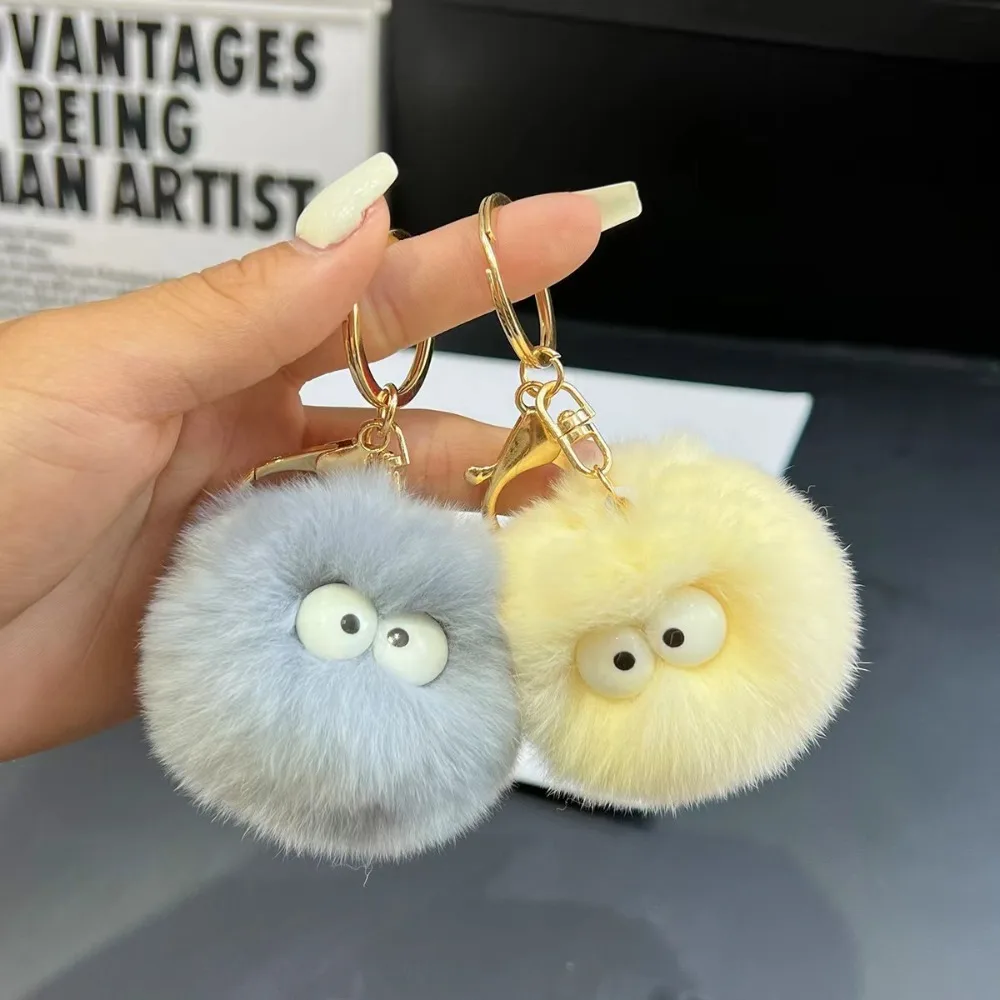 3PCS Cute Imitation Rabbit Hair Ball Keychain Big Eyes Artificial Rabbit Fur Key Chain Trinket Plush Bag Pendant Jewelry Gifts