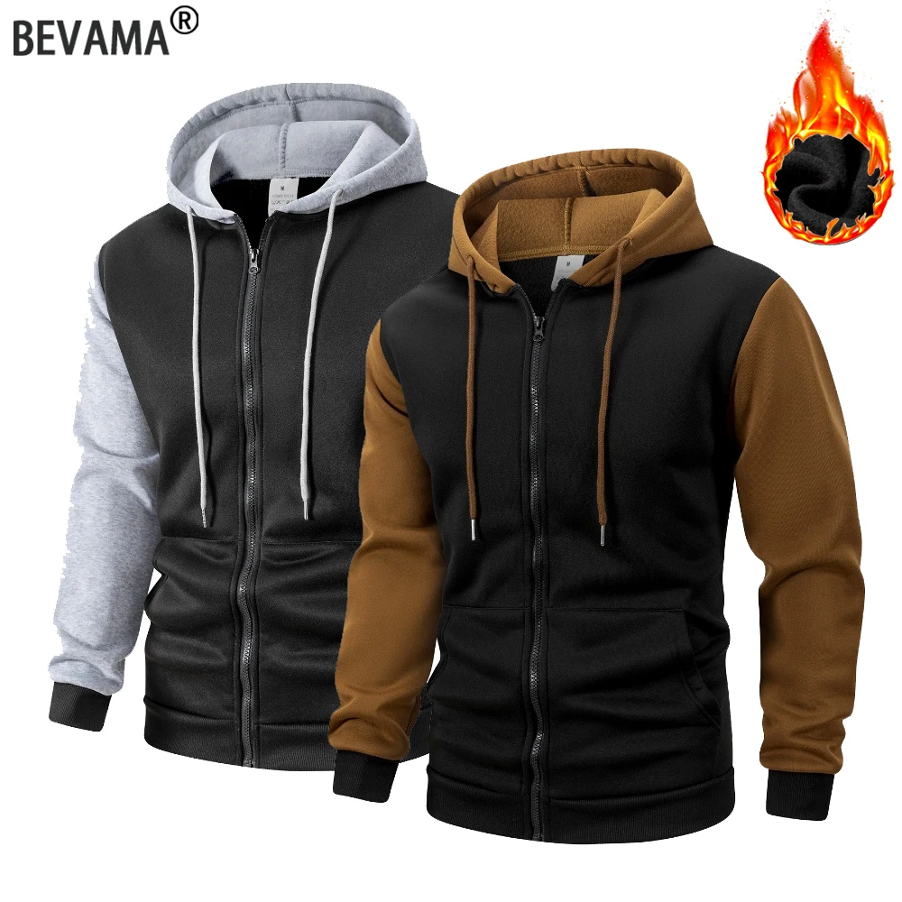 

Мужская куртка на молнии контрастного цвета, теплая флисовая повседневная толстовка с капюшоном для спорта на открытом воздухе, разноцветная толстовка с капюшоном, уличная одежда в стиле хип-хоп