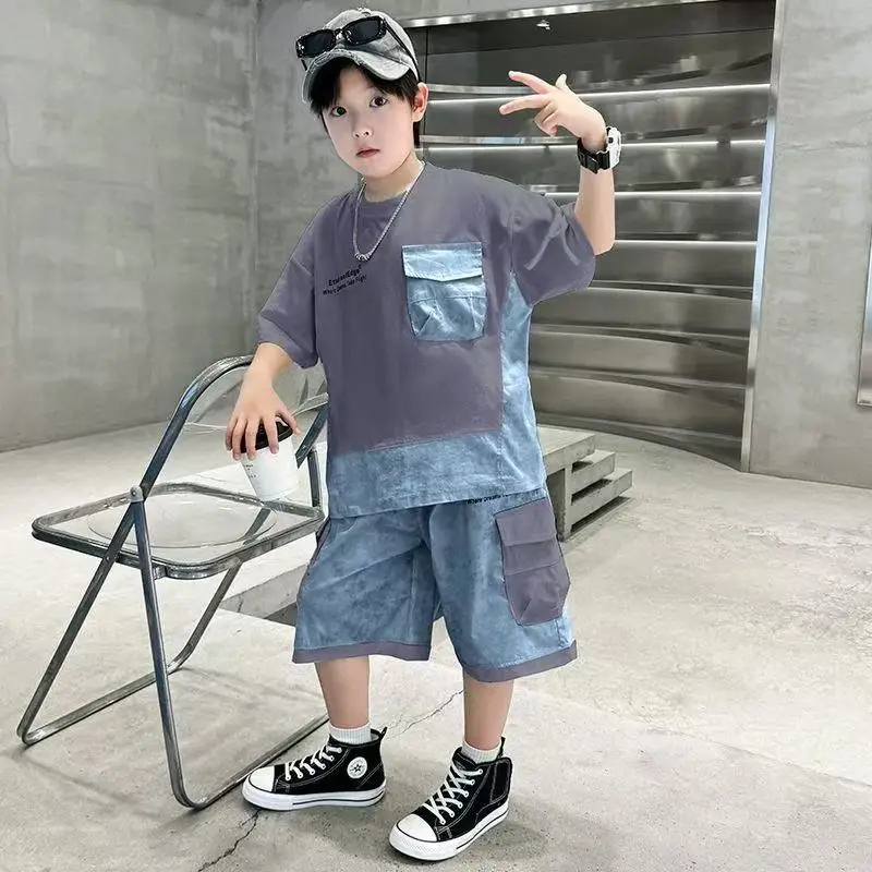 

Baby Boys Summer 2PCS Outfit Set Short Sleeve T-shirt Denim Shorts Casual Kids Clothing Set For Toddler Boys 120-170CM