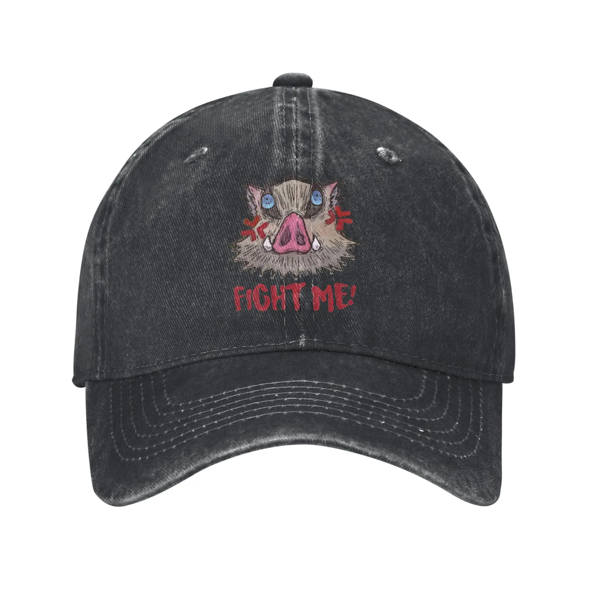 Inosuke Fight Me Men Women Baseball Cap Demon Slayer Distressed Denim Washed Hats Cap Vintage Outdoor Summer Travel Soft Sun Cap