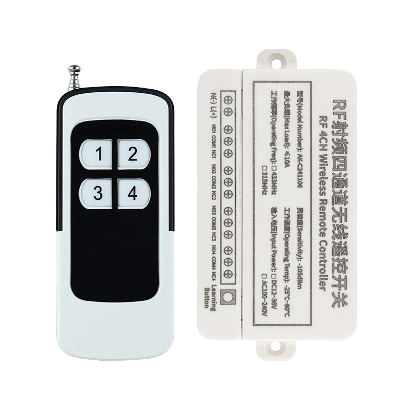 DC 12V 24V 10A  4 channel  relay switch  RF Wireless Remote Control  system  Receiver Transmitter   smart home  Fan/Motor