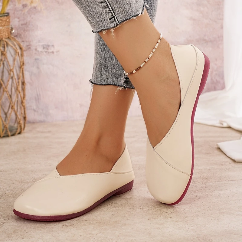 Summer Womens Shoes Shallow Soft Leather Flats Non Slip Plus Size Lightweight Vulcanized Shoes Round Head New Women Casual Shoes