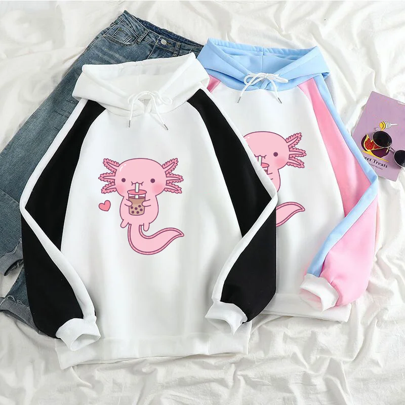 

New Girls Cute Axolotl Patterned Hoodie Casual Cartoon Axolotl Sweatshirt Fashion Fall and Winter High Quality Hoodie Top