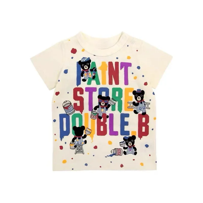 Summer Boys and Girls' T-shirts Cartoon DB Black Bear Painter Tees Short Sleeve T-shirt Round Neck Tops Kids Clothes Camisetas