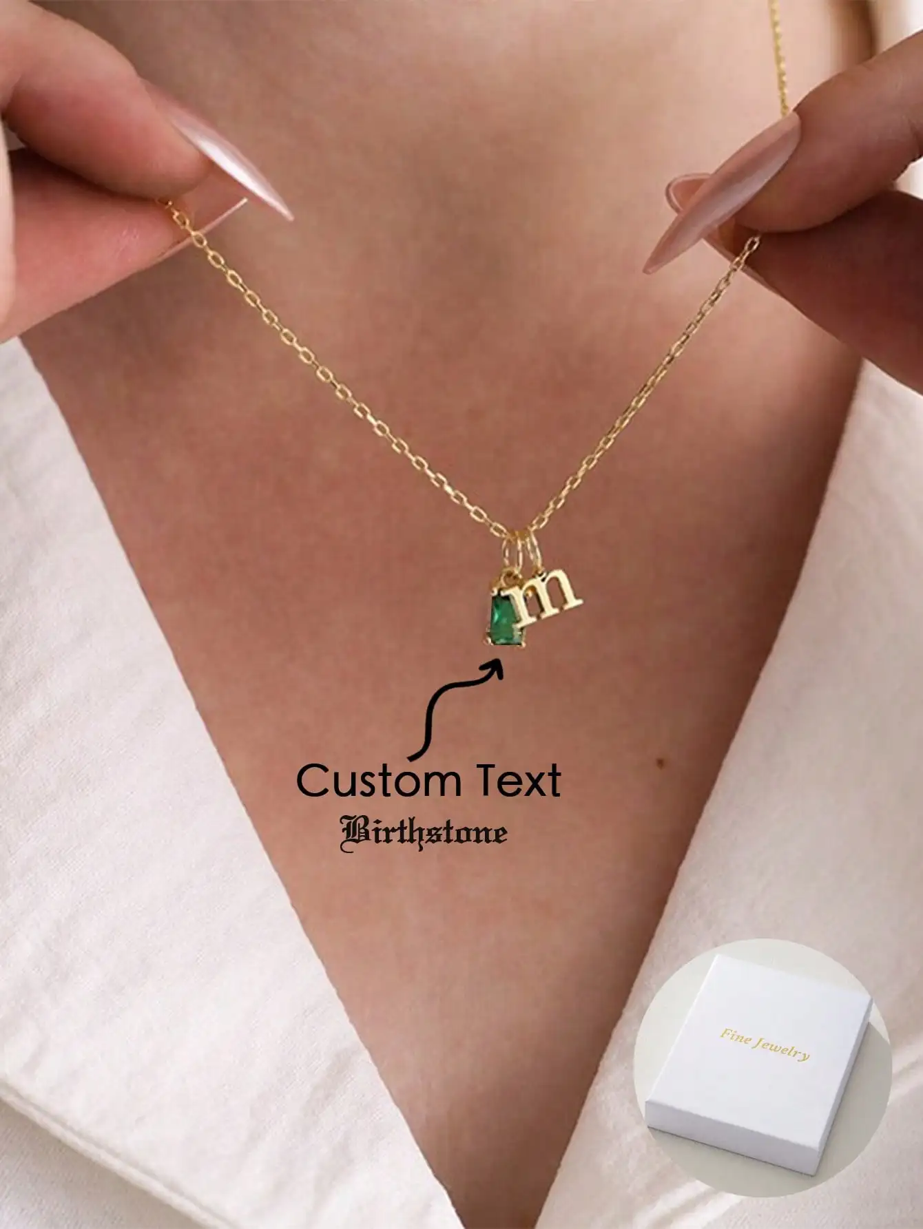 

Minimalist Gold Chain Necklace with Custom Initial & Birthstone Pendant, Stainless Steel, Unisex