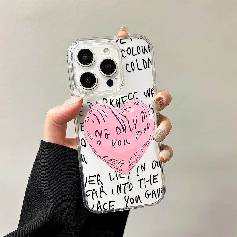 

Simple Lovesome Heart Letter Wireless Charging Transparent Case for iPhone 17 Air 16 15 14 13 12 11 Pro Max Acrylic Hard Cover