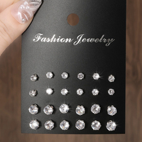 New 12 Pair Pack White Shiny Wedding Stud Earrings Set For Women Men Crystal Rhinestone Earrings Party Jewelry Accessories Gifts