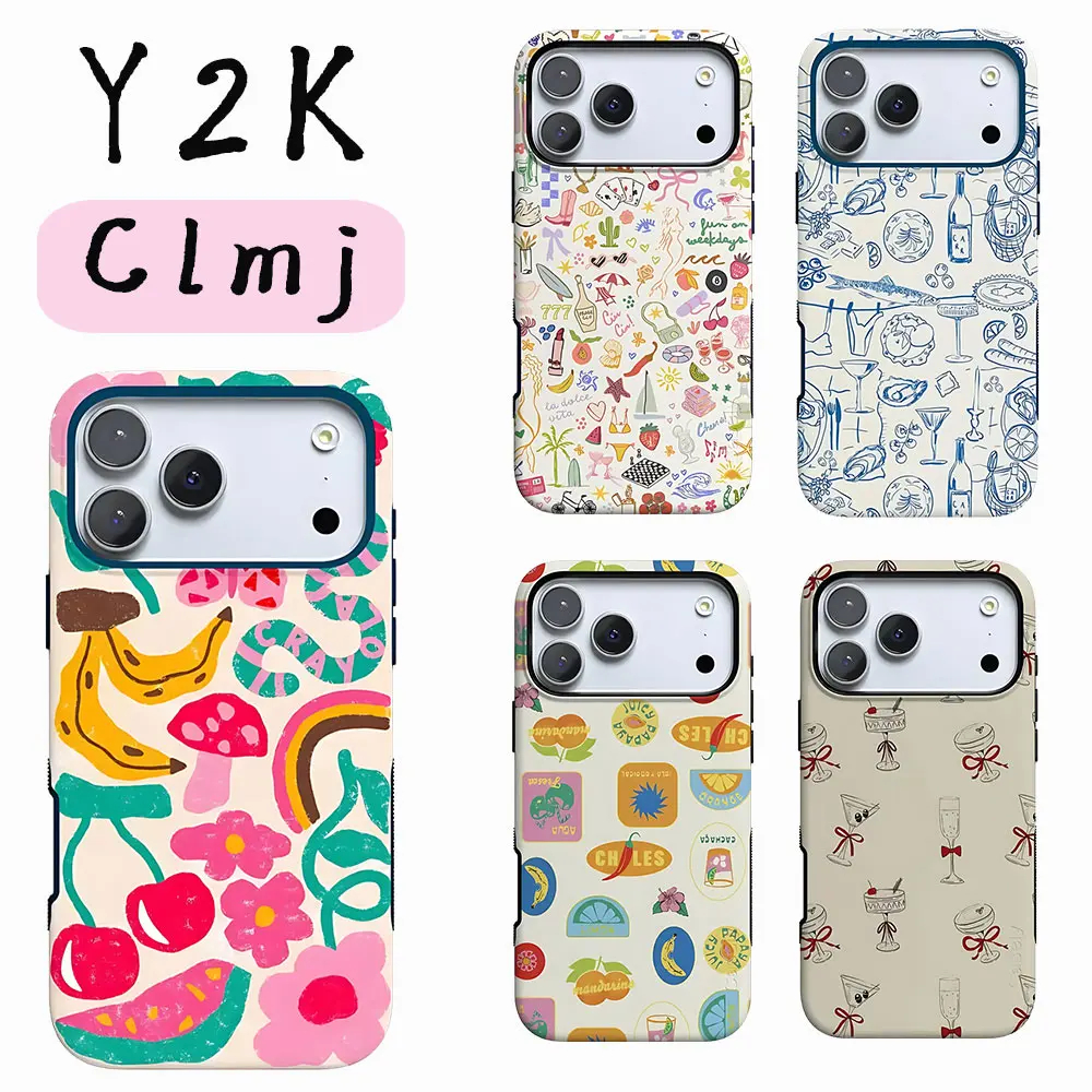 Y2K Millennium Hand Drawn Graffiti Phone Case for iPhone 17 17e 16e 16 15 14 13 12 11 Air Pro Max Plus Double-layer Back Cover