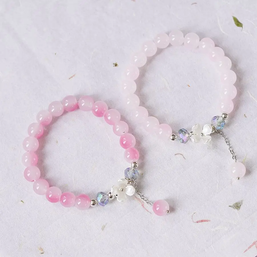 Pulsera con cuentas de flores de concha para mujer, brazalete de cristal colorido, joyería de Boda nupcial, regalos de viaje, moda coreana
