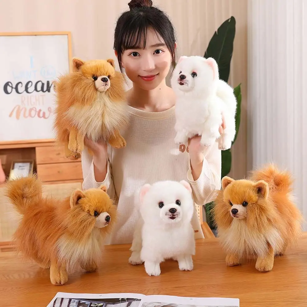 Standing Pomeranian Plush Toy Stuffed Animals Pet Doll Simulation Pomeranian Dog Home Decor Real Life Stuffed Puppy Doll