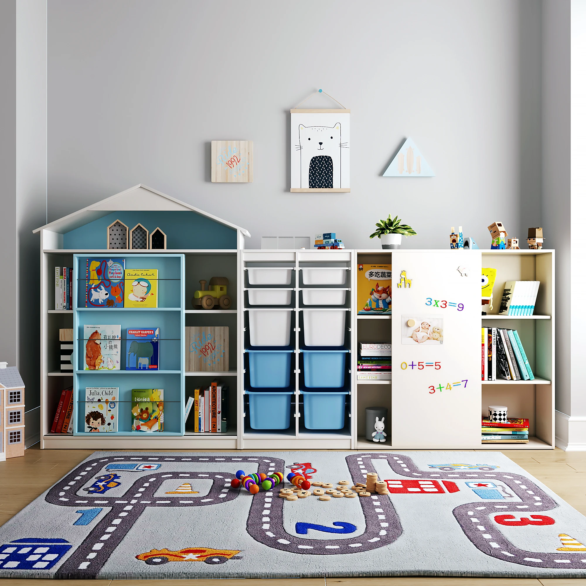 Solid wood bookshelf picture book shelf baby classification shelf kindergarten sorting cabinet toy storage 4