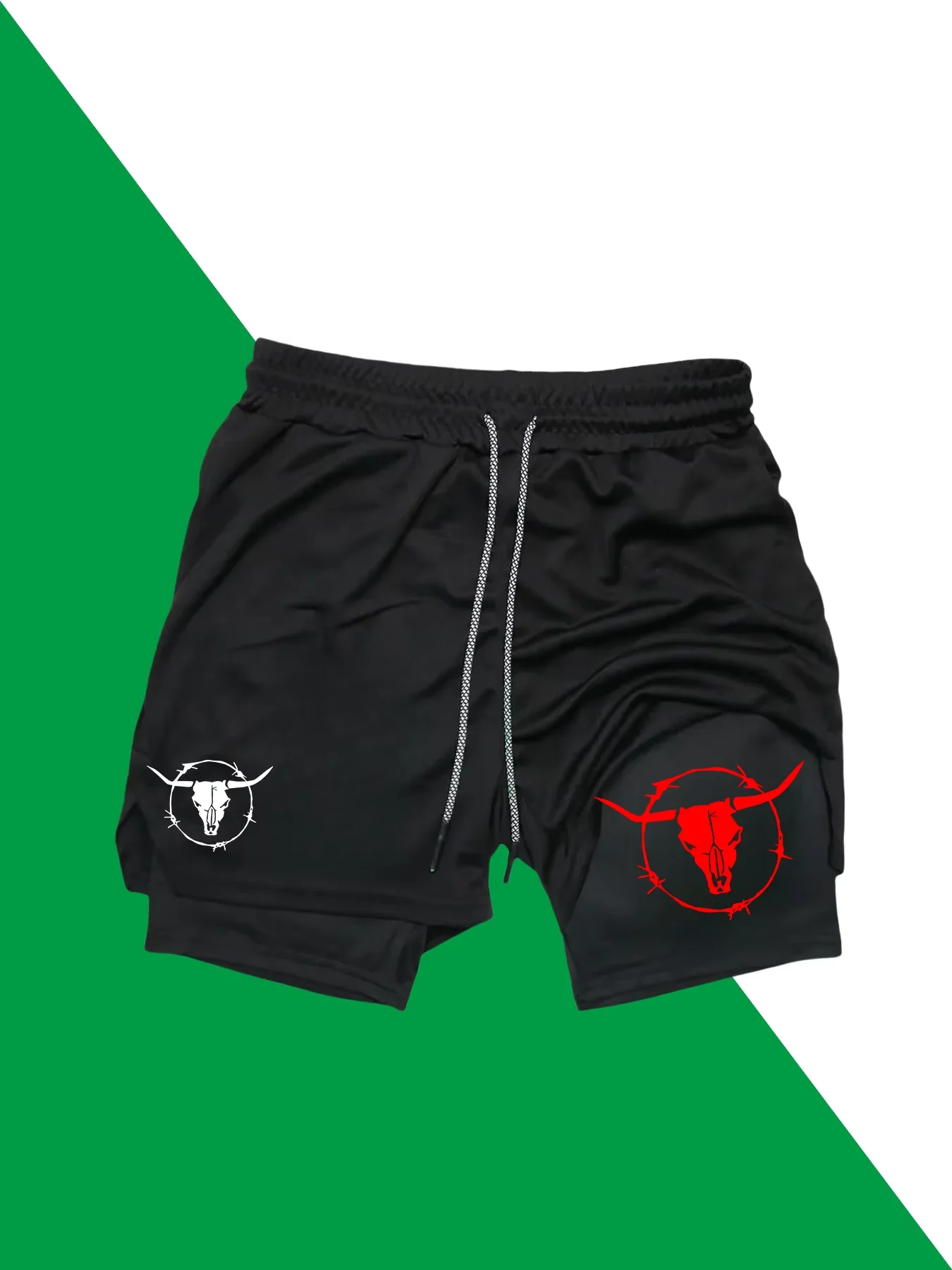 

Летние шорты для мужчин 2 в 1, спортивные шорты для тренировок в тренажерном зале, шорты для бега с принтом и карманом для телефона, быстросохнущие, дышащие