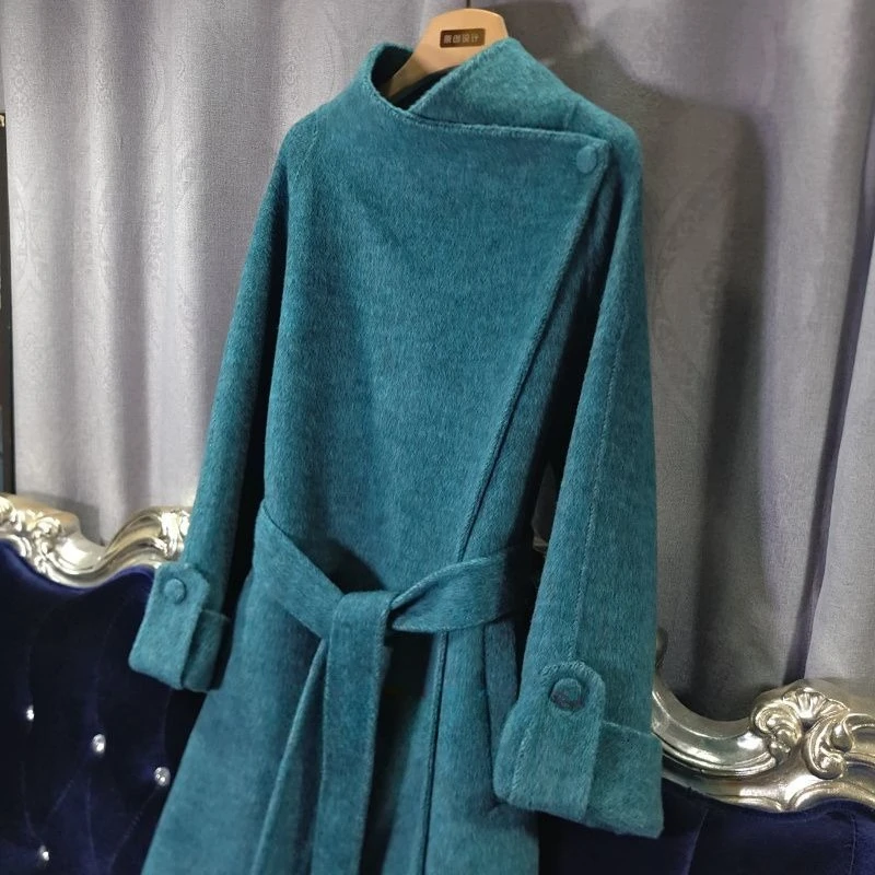 Abrigo largo de lana para mujer, abrigo de Cachemira de doble cara con solapa grande, temperamento de alta gama, para ir al trabajo, otoño e invierno