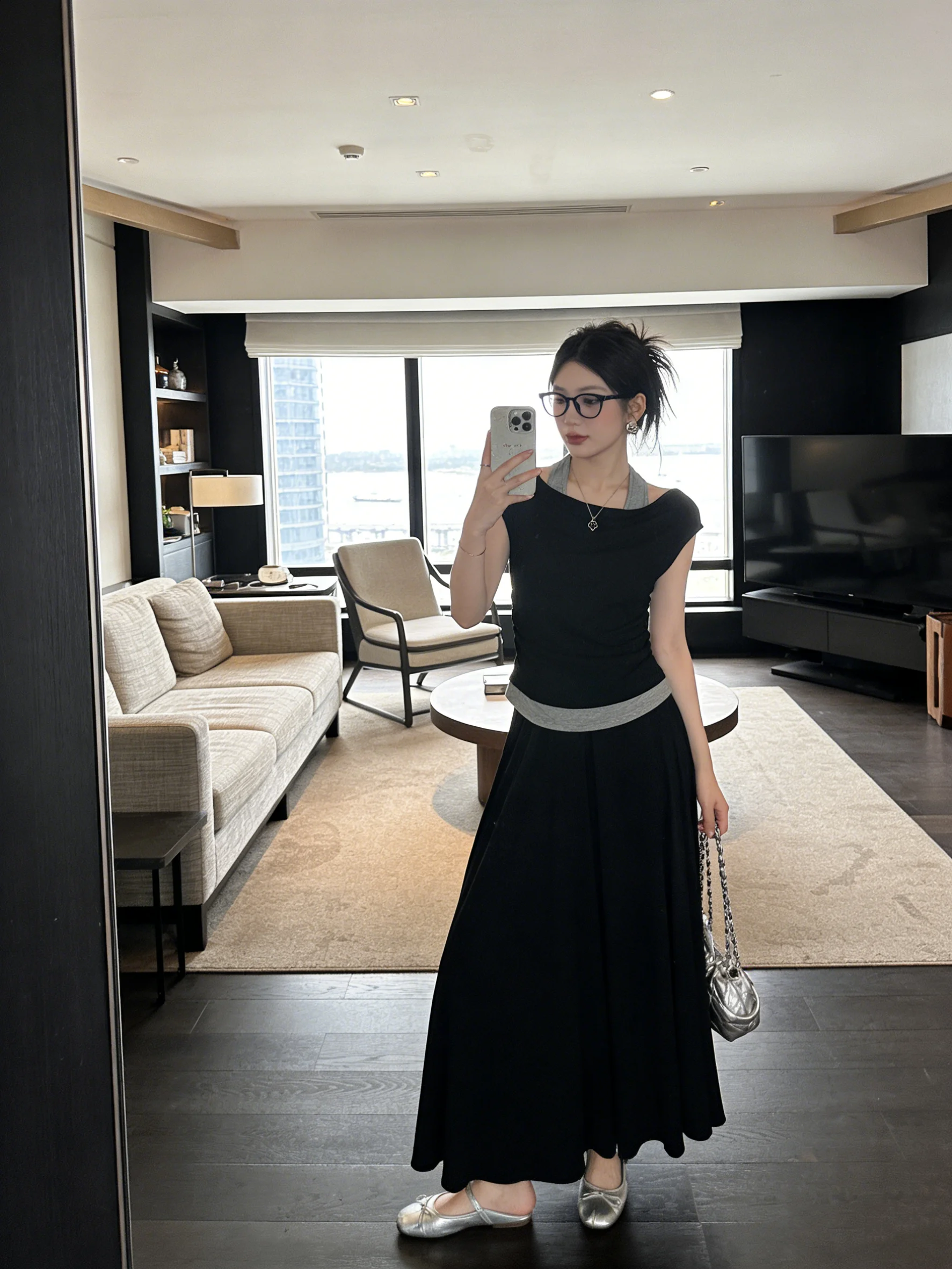 

Summer Casual Fashion Set Women's Sleeveless High Waist Skirt High Waist Wide Leg Pants Breathable Short Length T-Shirt