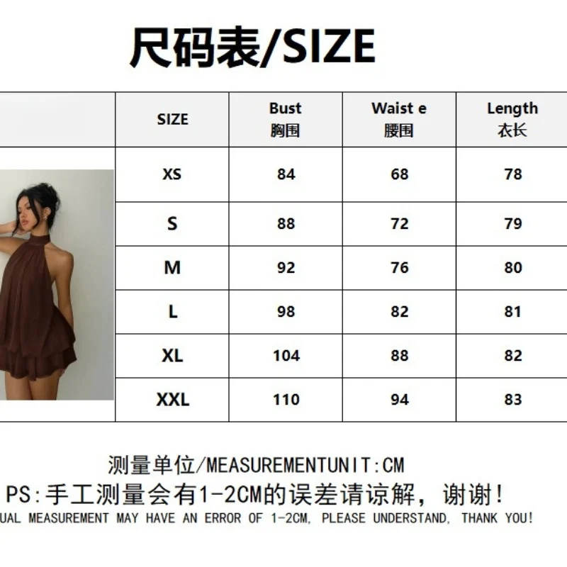 Women Halter Neck Backless Ruffle Chiffon Romper Double Layer Flowy Skort Mini Jumpsuit Summer Beach Party Short Outfit Dresses